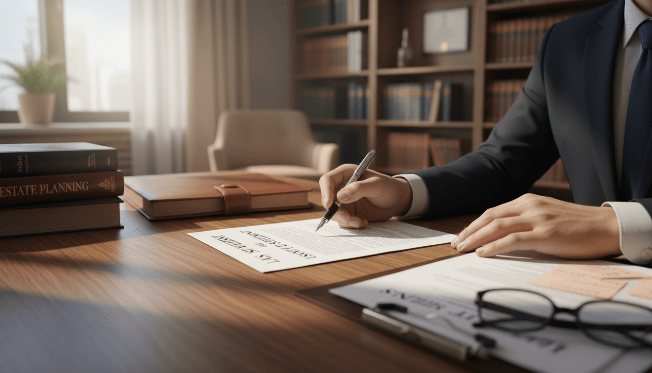 Estate planning attorney meeting with client to discuss family legal matters