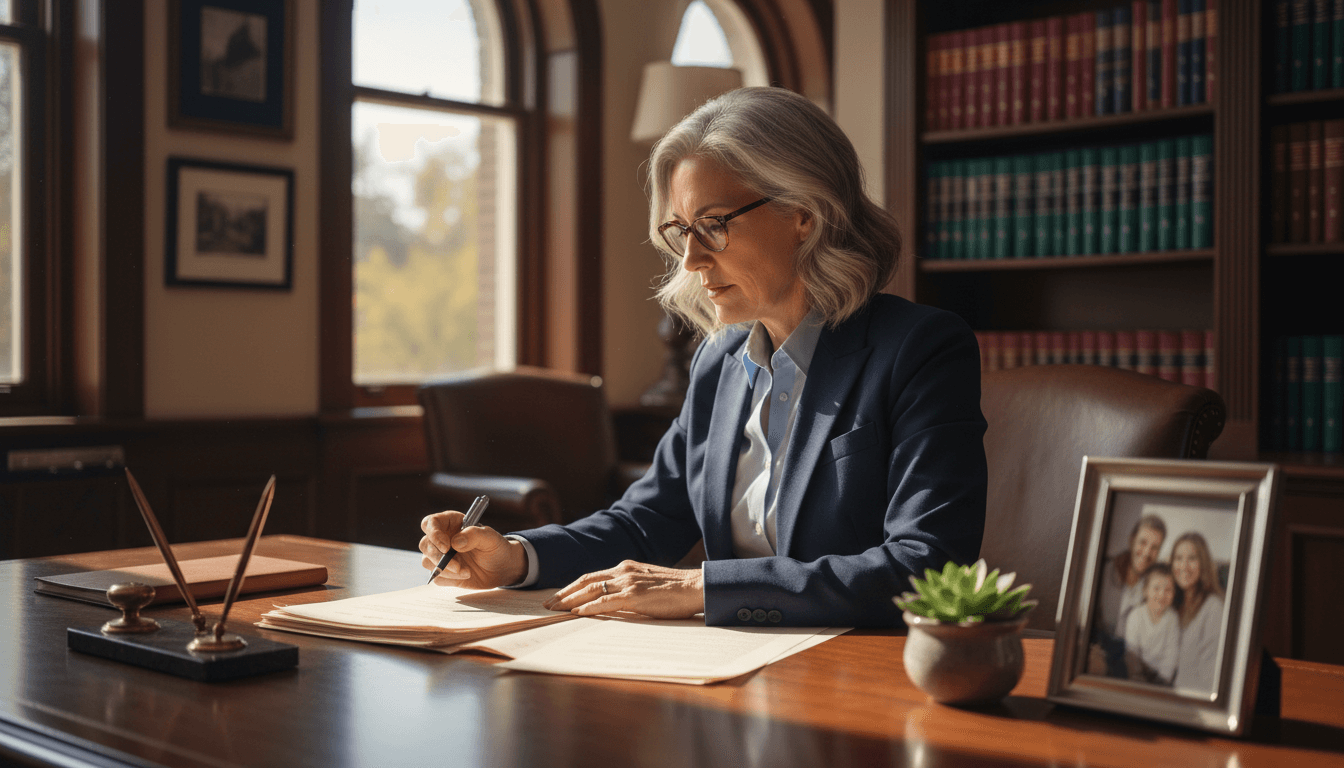Estate planning attorney reviewing will documents